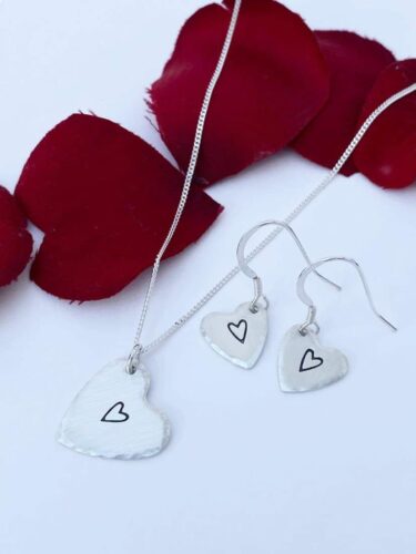 Silver Heart Shaped earring and necklace set